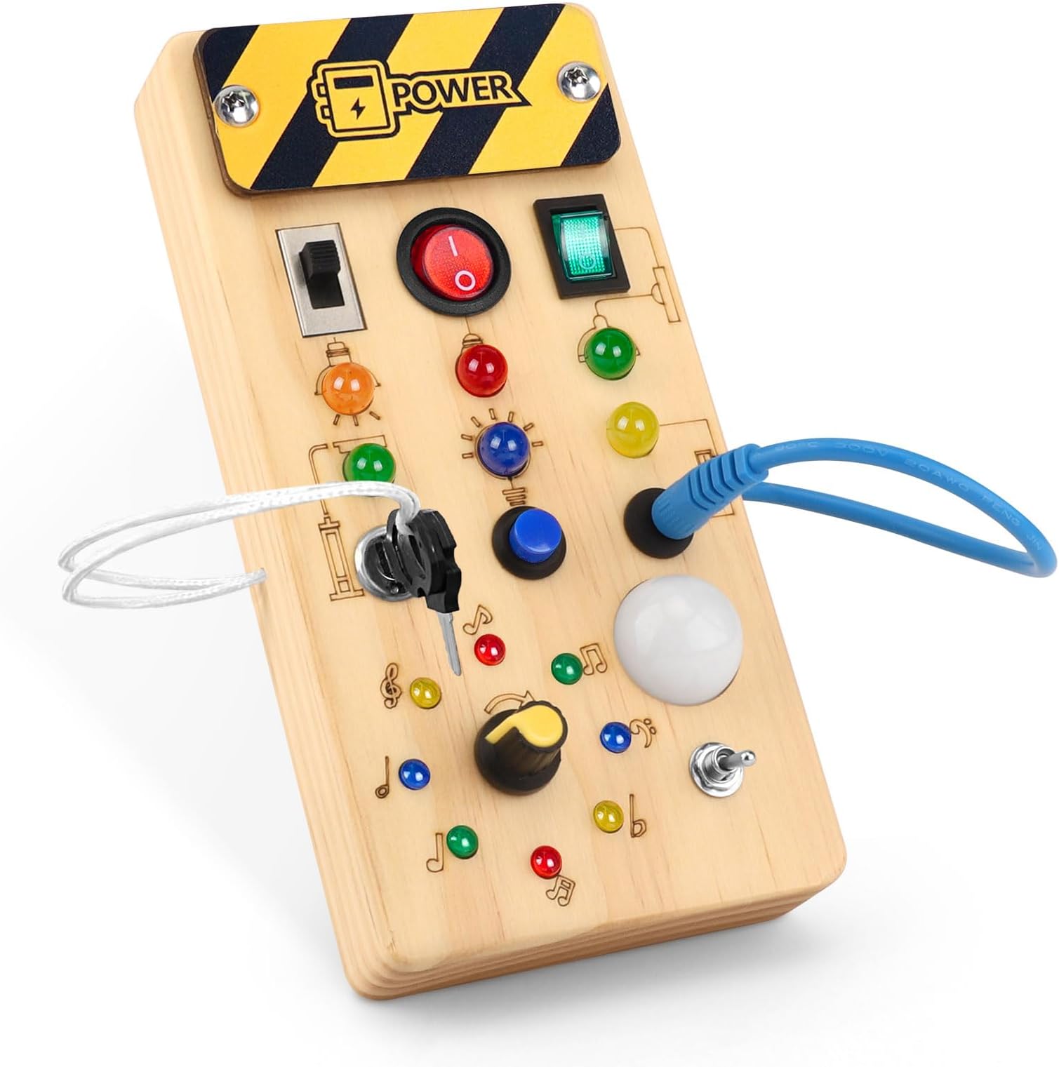 wakeInsa Busy Board with led Light， Sorting Sensory Travel Toys for Toddlers 1-3， Wooden Toddler Busy Board Montessori Toys for 1+ Year Old