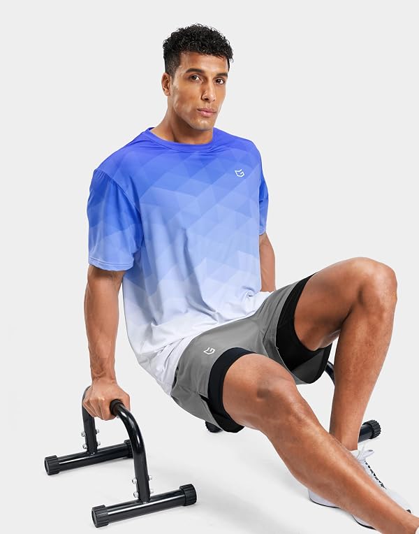 Men's Athletic Running Shirts Dry Fit Workout Gym T-Shirts(Blue/White Gradient,XL) by G Gradual - Used condition - Image 7