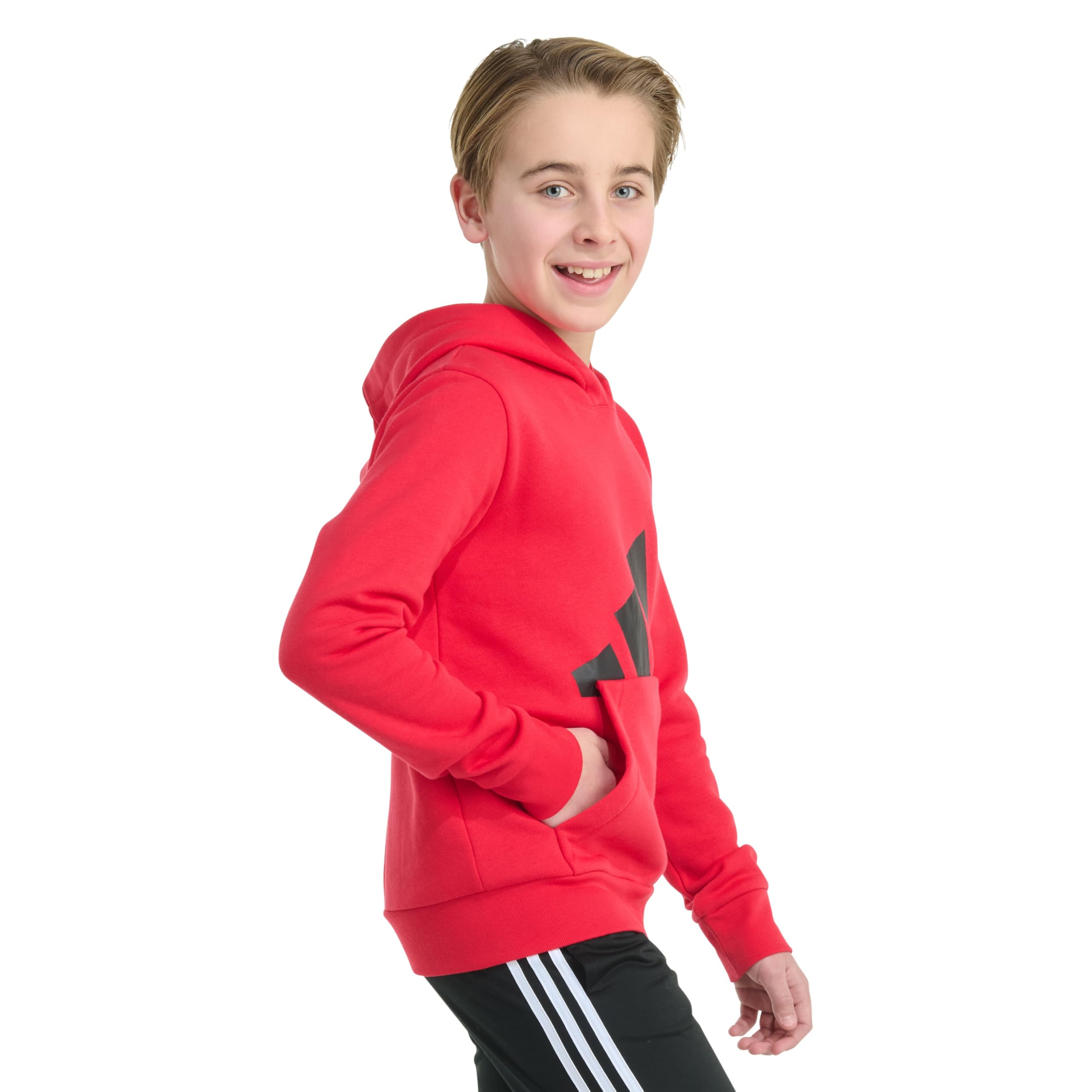 adidas Chłopięca bluza z kapturem z długim rękawem Essential Big Logo polarowa bluza z kapturem, czysty rubin, 8