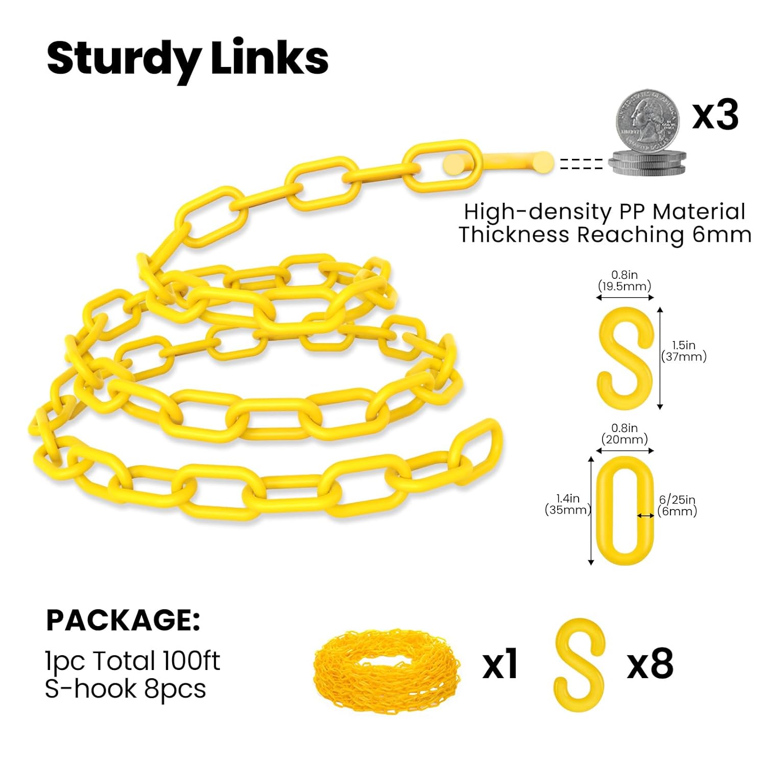 Yellow Plastic Chain, 100Ft Plastic Chain Links Safety Chains Barrier - Image 3