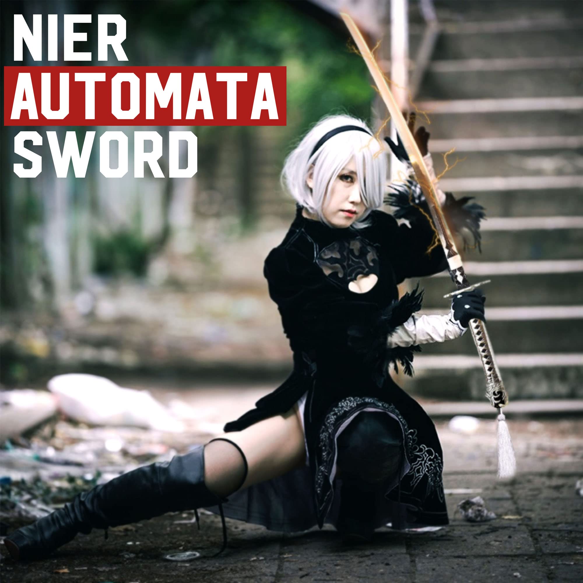 Swords and more NieR:Automata - Schwert von 2B, Virtuous Contract, Samuraischwerter, Katanaschwert aus Hartstahl mit Scheide, 124 cm, Videospiel-Schwert für Gamer & Fans