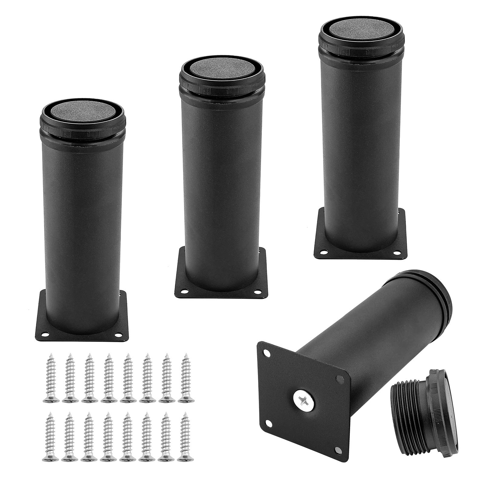 Kyuionty Set of 4 Stainless Steel Furniture Legs 6 Inch, Adjustable Round Cabinet Legs 2" Dia Kitchen Feet, Metal Replacement Legs for Cabinet Sofa