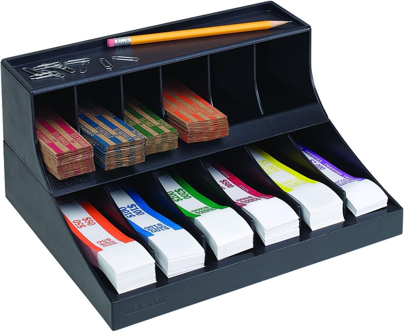 MMF Industries Combination Coin Wrapper and Bill Rack, 10.63 x 5.38 x 8.31 Inches, Black (210470204)