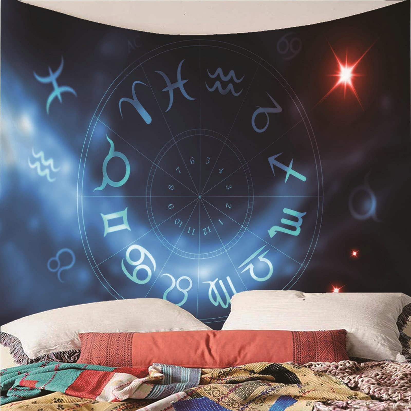 Aeici Tela Pared Playa, Manta Pared Decorativa Tapiz Patrón Simple de Doce Constelaciones- Azul, 240x220CM
