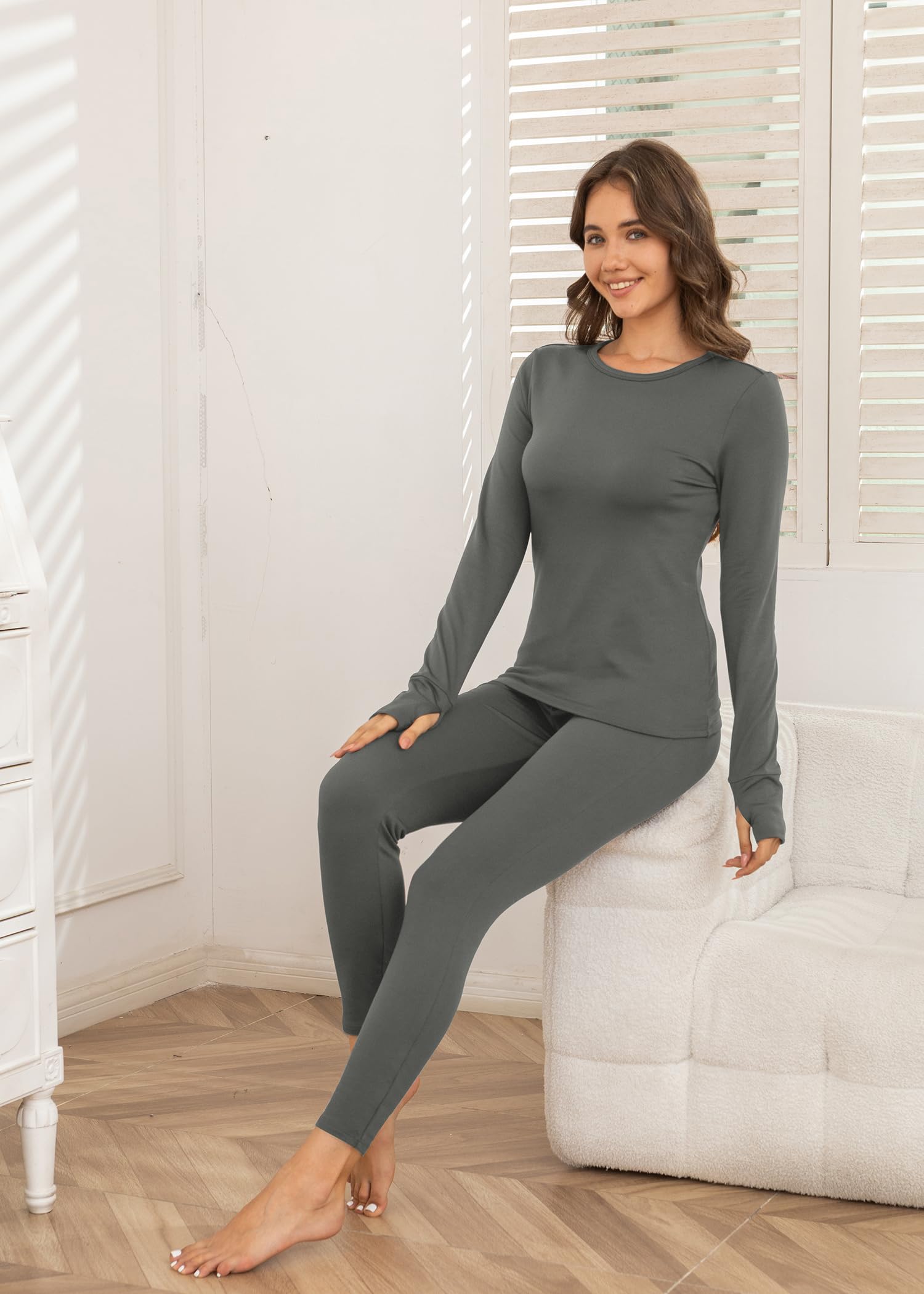 WIHOLL Long Johns Thermal Underwear for Women Fleece Lined Base Layer Pajama Set Winter Clothing