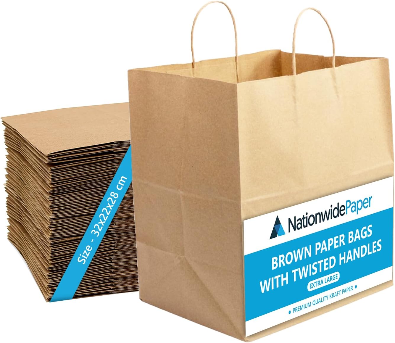 Nationwide Paper 100pcs Extra Large Plus Brown Paper Bags with Handles