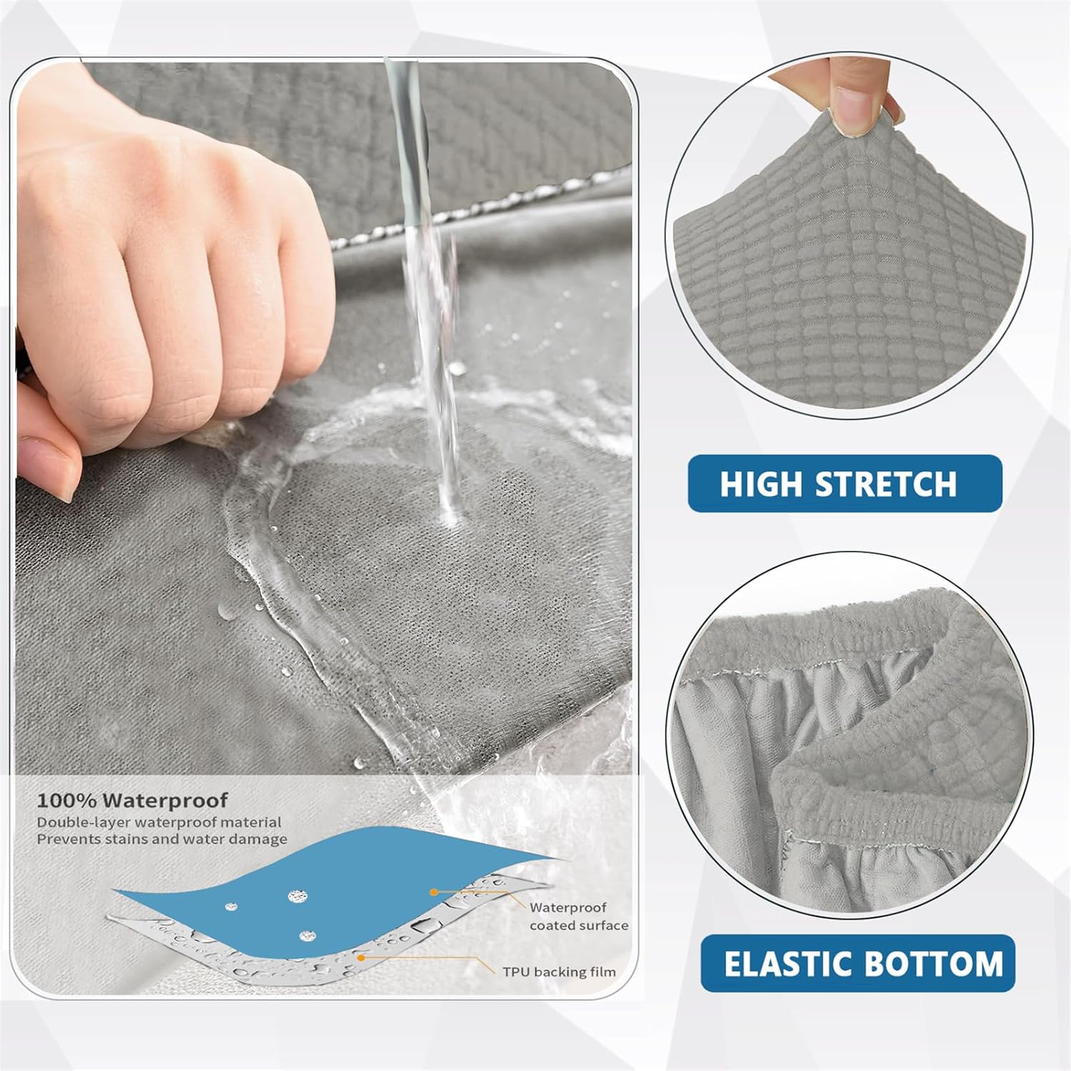 1/2/4/8 Pack Stretch Patio Cushion Covers - Waterproof Outdoor Seat Cover Replacement, Non-Slip Jacquard Sofa Slipcovers, Furniture Protector for Yard Couch (Light Grey,8)