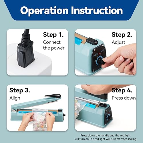 Miniatura 8 de Selladores de bolsas comerciales de 12 pulgadas, sellador de impulso de hierro de 0.079 in de ancho, máquina selladora térmica manual resistente con