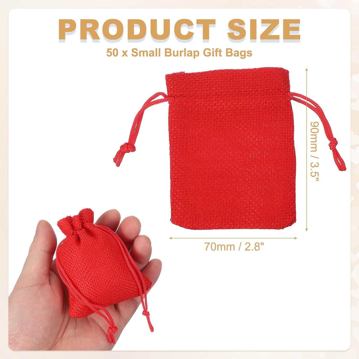 PATIKIL 50Pcs Burlap Bags with Drawstring, 2.7x3.5 Inch Linen Favor Gift Bags Reusable Jewelry Pouch Sacks for Party Christmas Festival, Red
