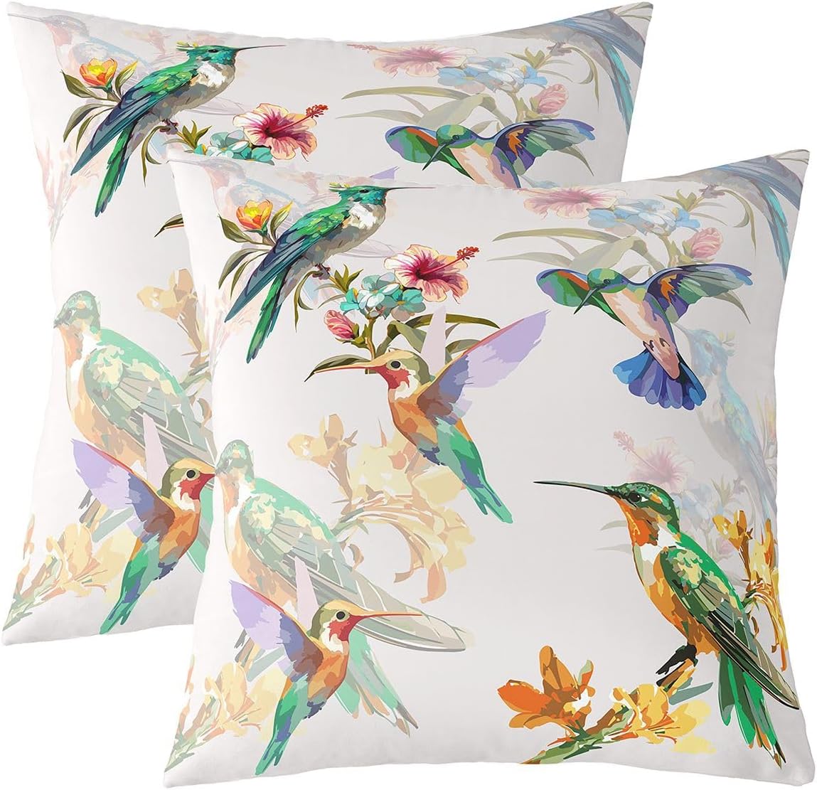 Set of 2 Birds Throw Pillow Covers 24x24 Hummingbird Pillow Covers Blue Green Spring Wild Animals Botanical Cushion Covers Farmhouse Nature Spring Wildlife Decorative Pillow Cases For Women Girls