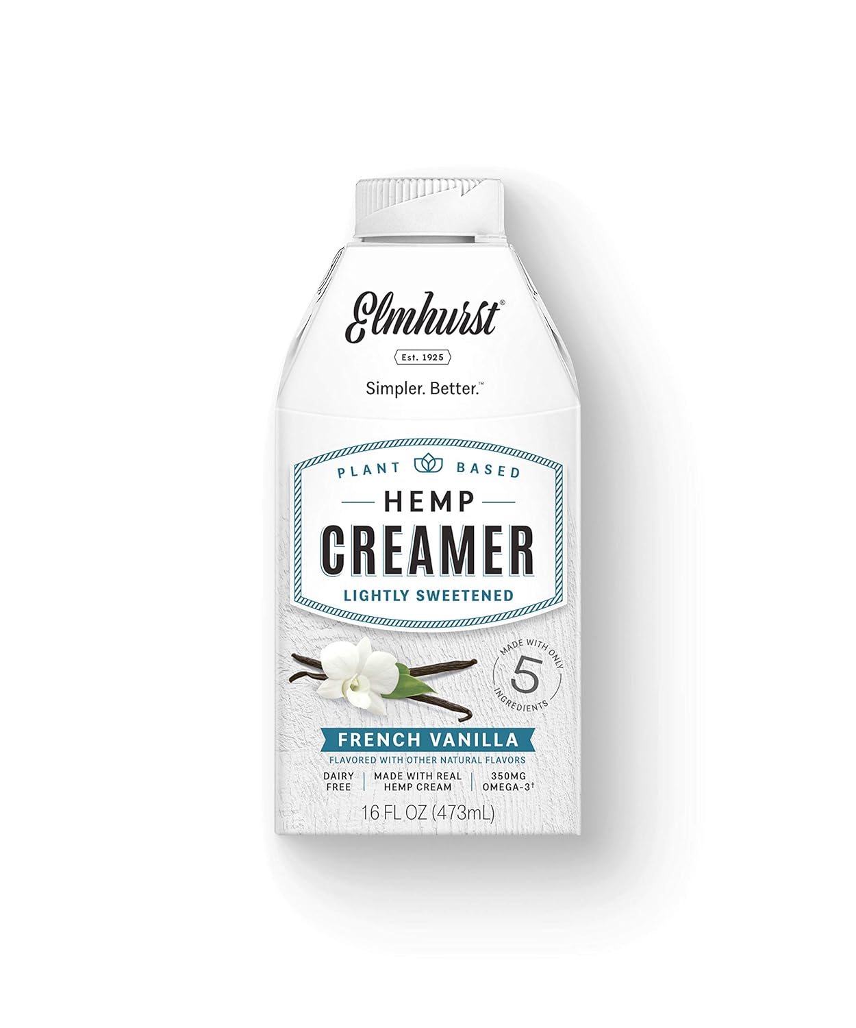 Elmhurst French Vanilla Non Dairy Hemp Coffee Creamer, 16 Ounce (Pack of 6