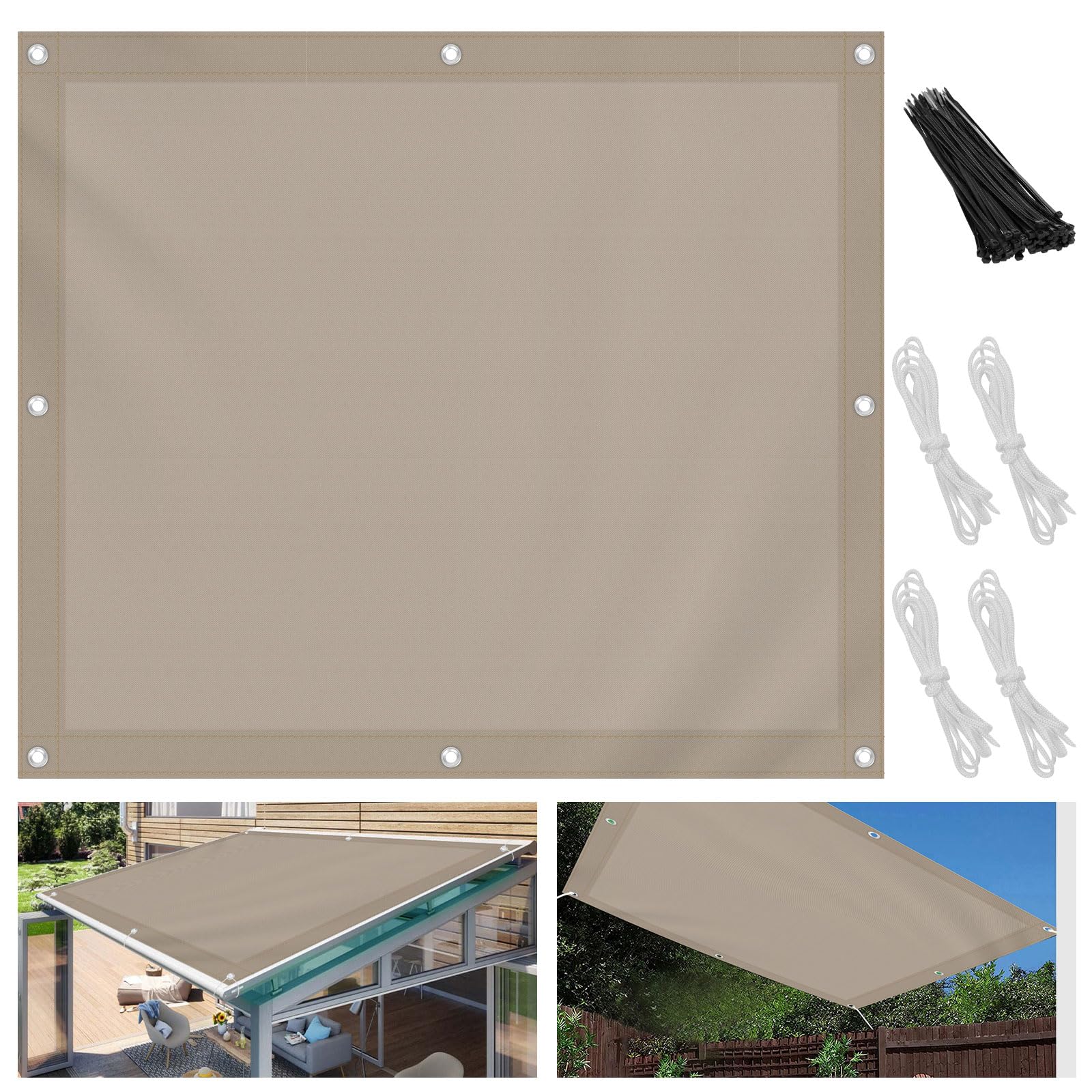 Sonnensegel Sonnenschutz 4x5m Balkon Sonnensegel Wasserdicht Rechteckig | Garten Schattierungsnetz 95% UV Schutz Wetterfest Segeltuch für Balkon Terrasse Garten, Khaki