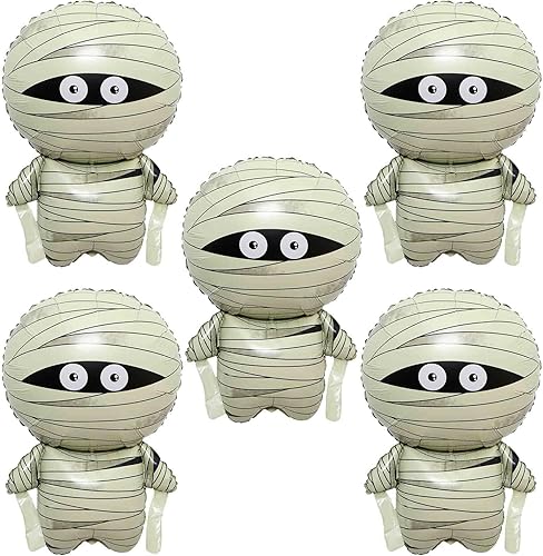 Globos de momia de 30 pulgadas, globos de aluminio de momia de Halloween para decoraciones de fiesta de cumpleaños de Halloween, 5 unidades