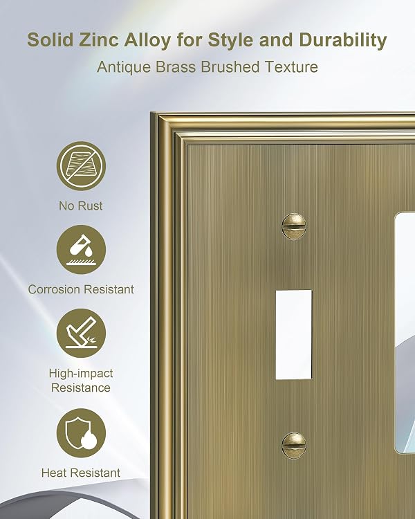 TREEWELL 2-Pack Combo Toggle/Decorator Light Switch Cover Plate, Antique Brass Decorative Electrical Outlet Covers, Durable Solid Zinc Alloy Wall Switch Plates and Outlet Covers by treewell - Image 3