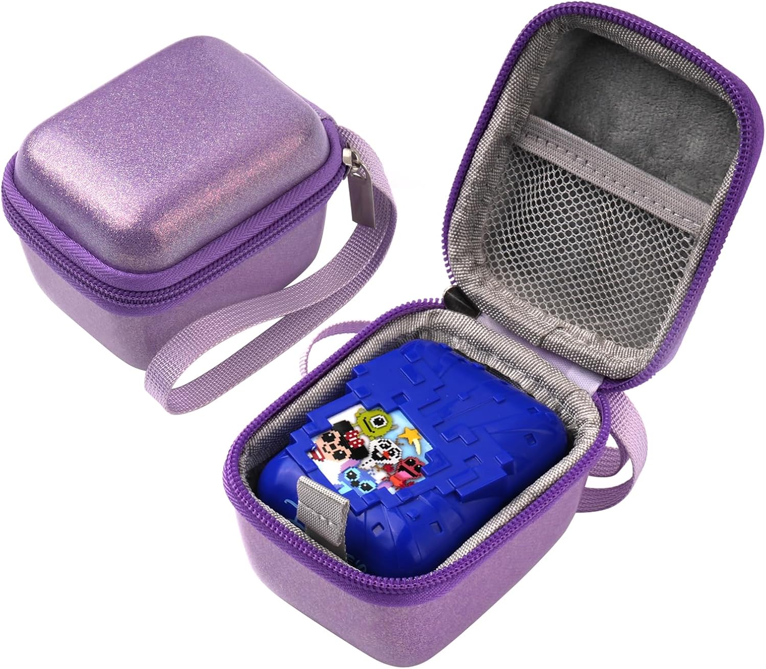 Carrying Case for Bitzee Digital Pet Interactive Toy, Hard EVA Protective Storage Bag with Sparkly Glitter, Wrist Strap & Soft Mesh Pocket, Travel Organizer for Accessories (Case Only)