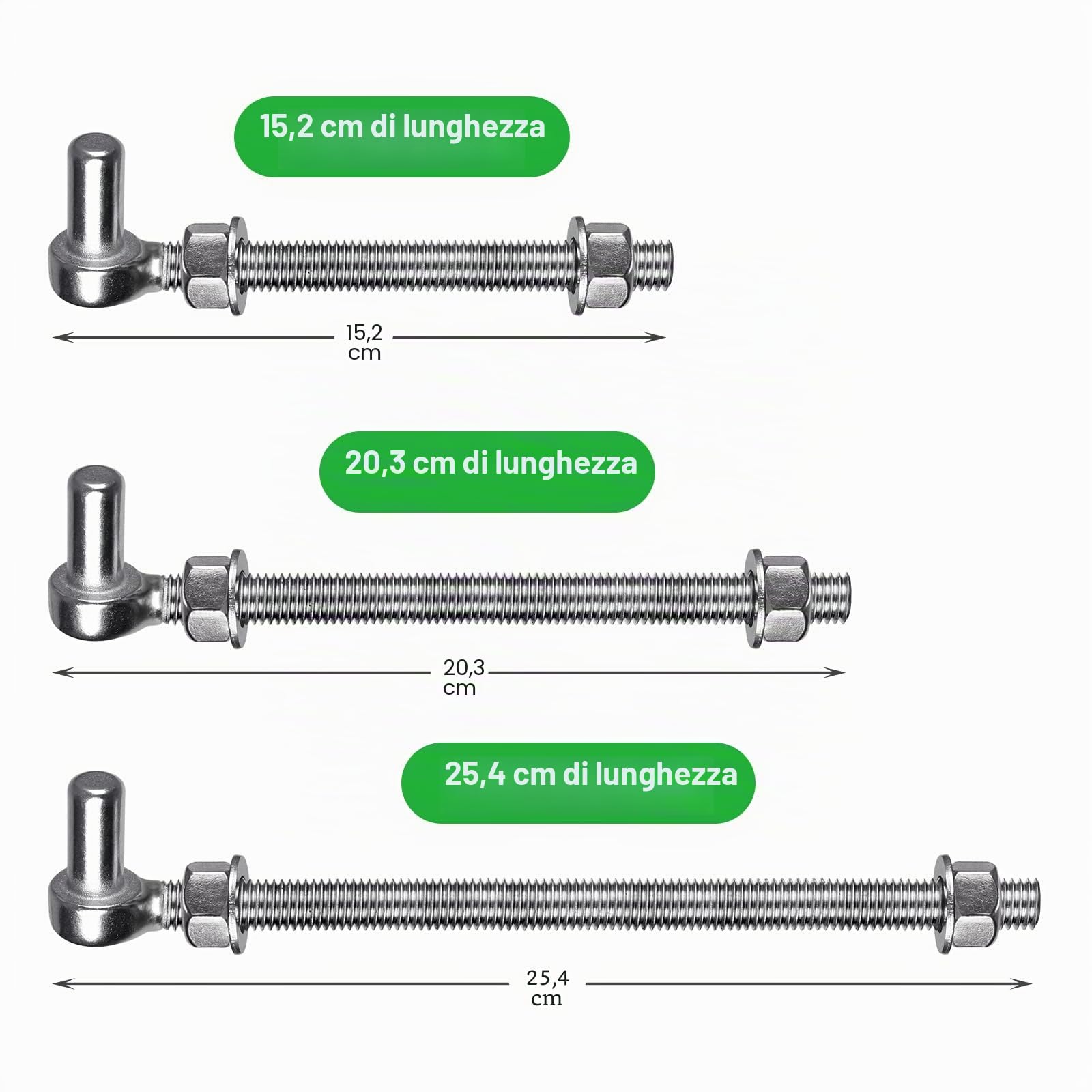 Insaga J Bolt, 2 cerniere per cancello, in acciaio inox 304, M12 x 20,3 cm, vite per cancello da 1,6 cm, per recinzioni in rete metallica, fattoria, recinzione in legno, vialetto, supporta fino a 227