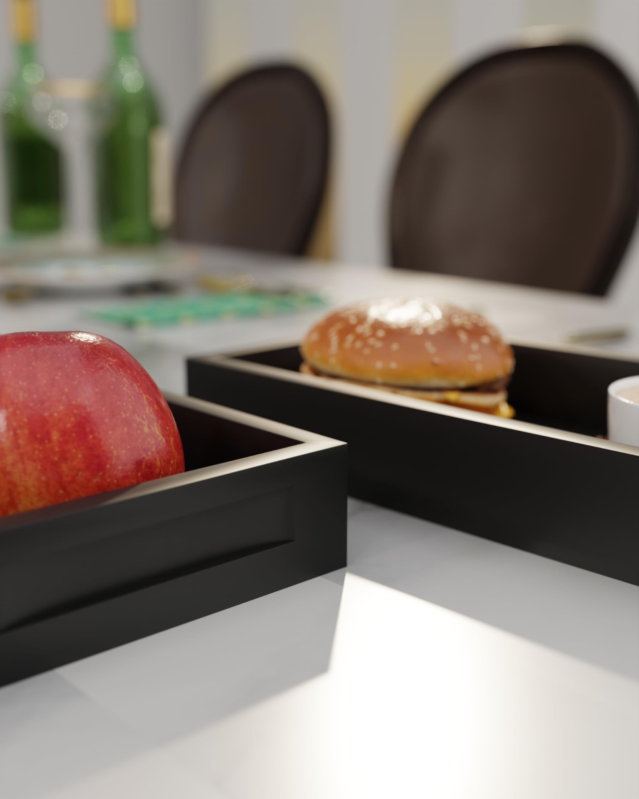 Black Wooden Serving Trays - Set of 2 -6