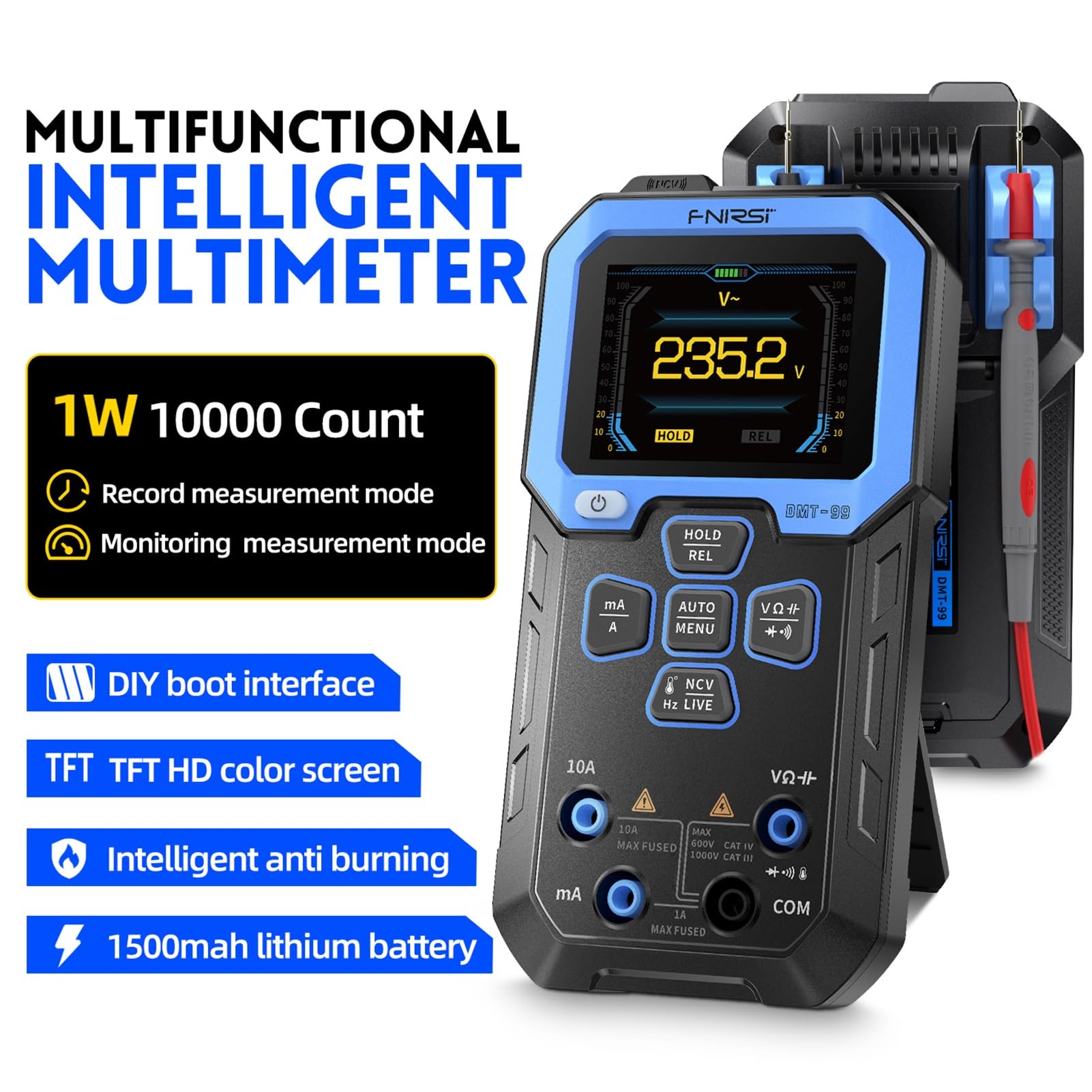 DEWIN DMT-99 Multimetro Digitale di Tensione,Tester Elettricista 10000 Conti Tester Digitale Ricaricabile con Modalità di Registrazione e Monitoraggio dei Dati