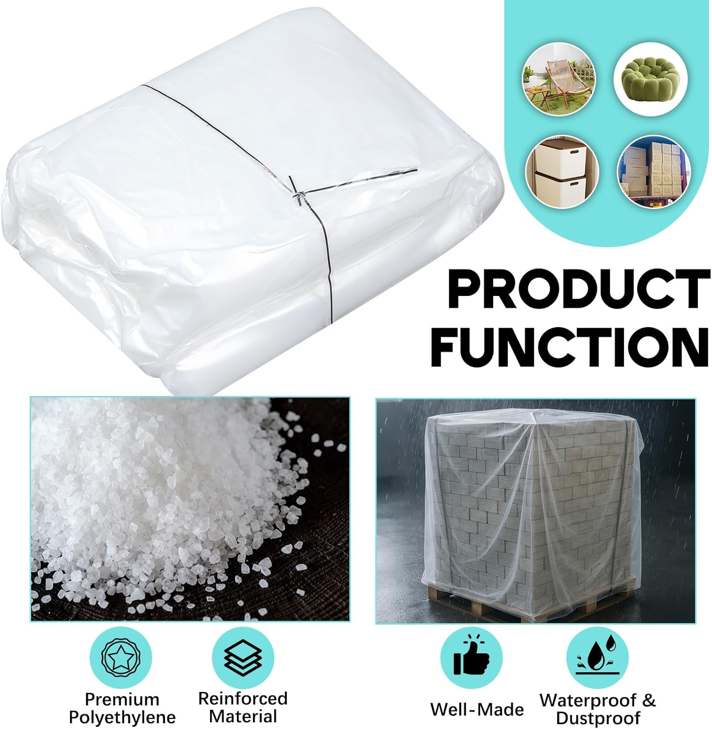 Dansydaisy 20 Pack 3 Mil Pallet Covers 55" x 53" x 75" Pallet Cover Bags, Heavy Duty Outdoor Waterproof Tarp Bags for Construction Grade Strength Polyethylene Storage Protection (Clear)