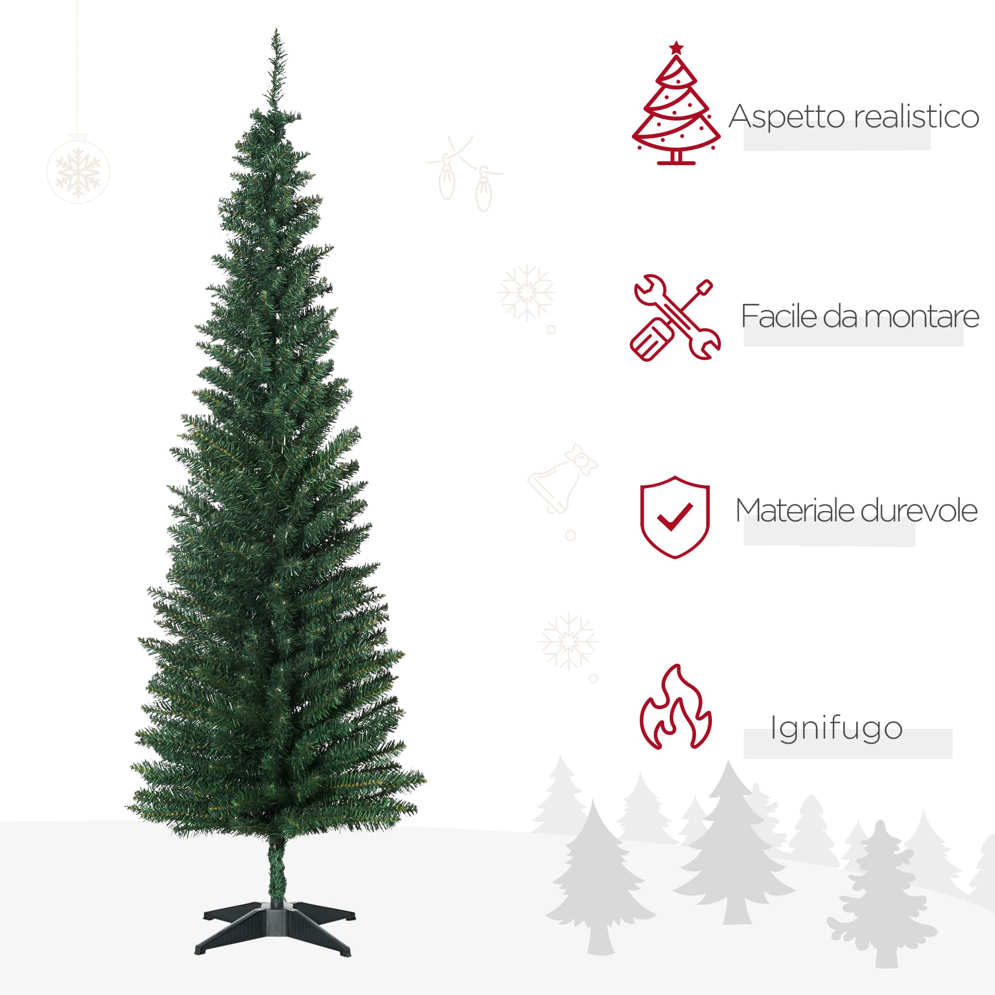 HOMCOM Alberi di Natale Artificiali Slim Set 2 390 Rami Ø55x180 cm Verde