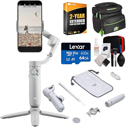 DJI OM 5 Motorized Handheld Smartphone Gimbal Stabilizer Athens Gray Accessory Bundle with Deco Gear Small Camera Bag Lexar 64GB Memory Card 2 Year