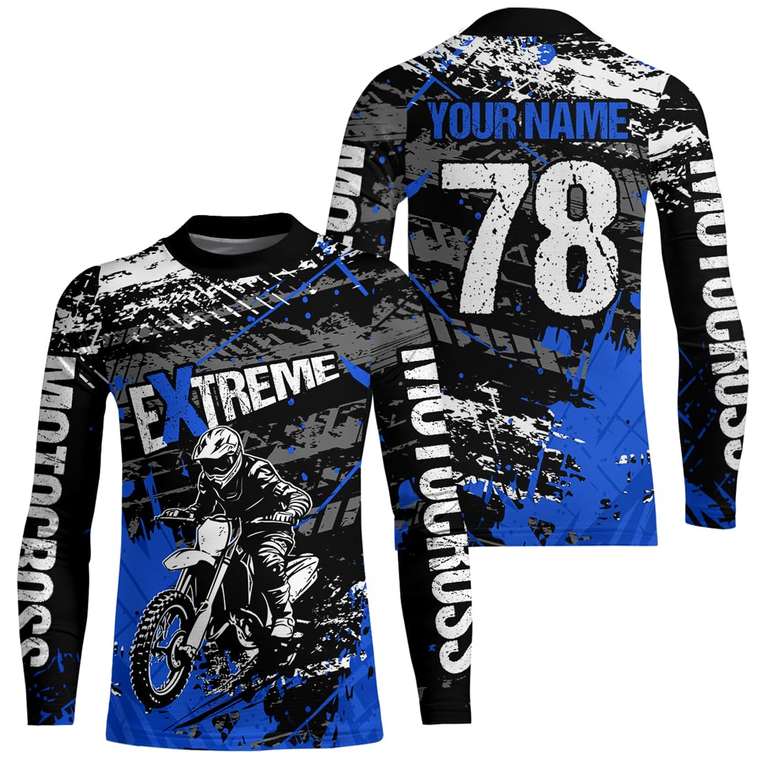 PIONAMZIOZ Customized Dirt Bike Jersey Motocross Racing Jersey UPF30+ Youth Motorcycle Shirt Racing Off-Road Shirt Kid Adult (US, Alpha, Small, 5X-Large, Regular, Regular, Blue)