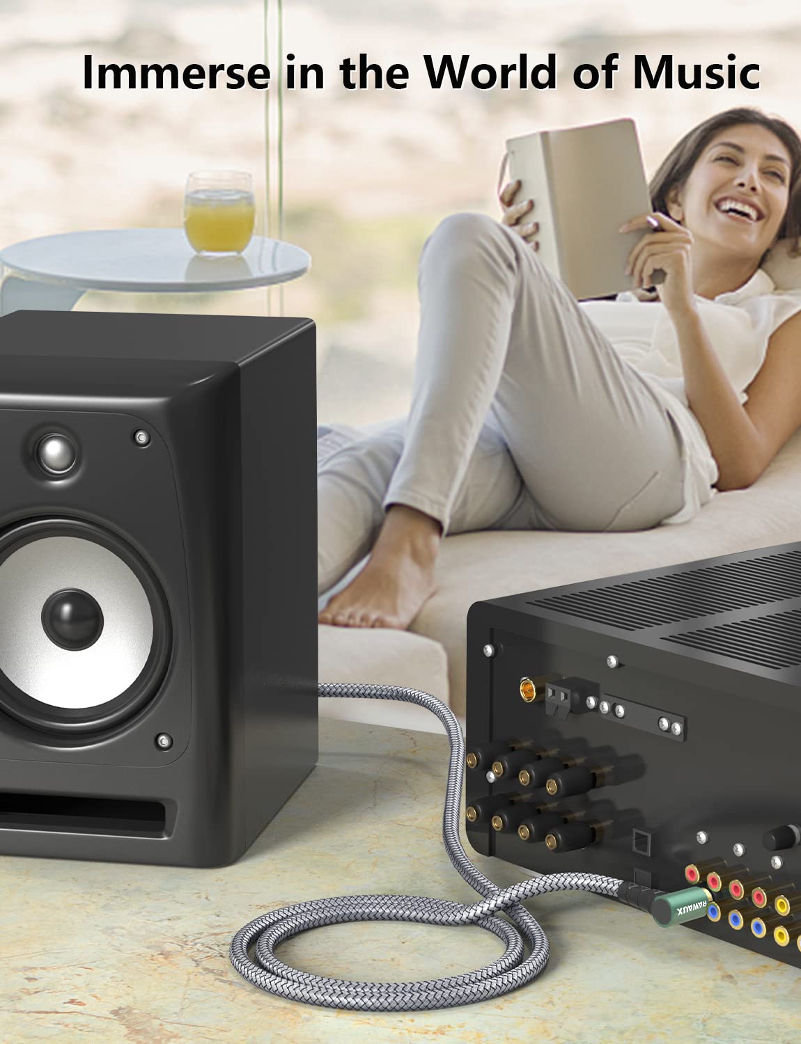 Cavo Audio RCA 90 Gradi 10M, Cavo Audio Stereo da RCA Maschio a Maschio Cavi Subwoofer Ad Angolo Retto per Amplificatori, Altoparlanti, Soundbar, Sistemi Home Cinema e HiFi