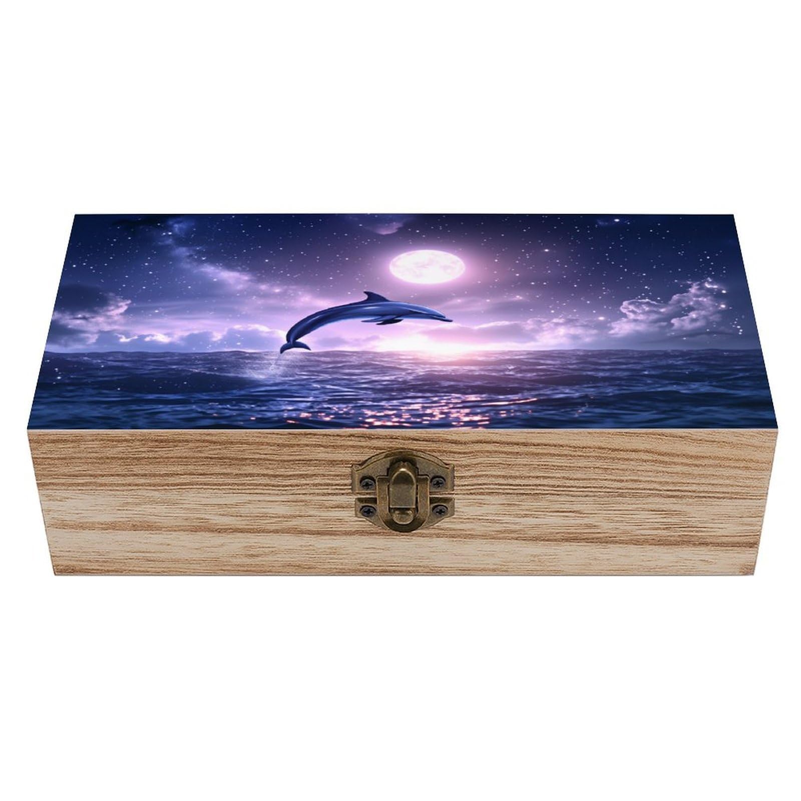 asbwuo Purple The Dolphin And The Moon Vintage Wooden Keepsake Box