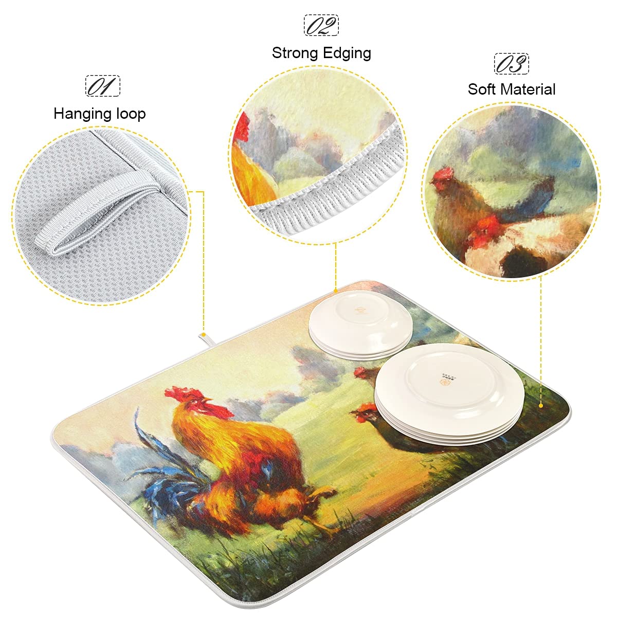 Lot De 2 Tapis De Séchage À Vaisselle Pour Comptoir De Cuisine, 30 X 40 Cm