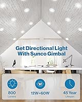Vista 2 de Sunco 5/6 Inch LED Can Lights Retrofit Recessed Lighting, Gimbal Downlight Adjustable, 800 LM, 12W=60W, Selectable CCT 3000K