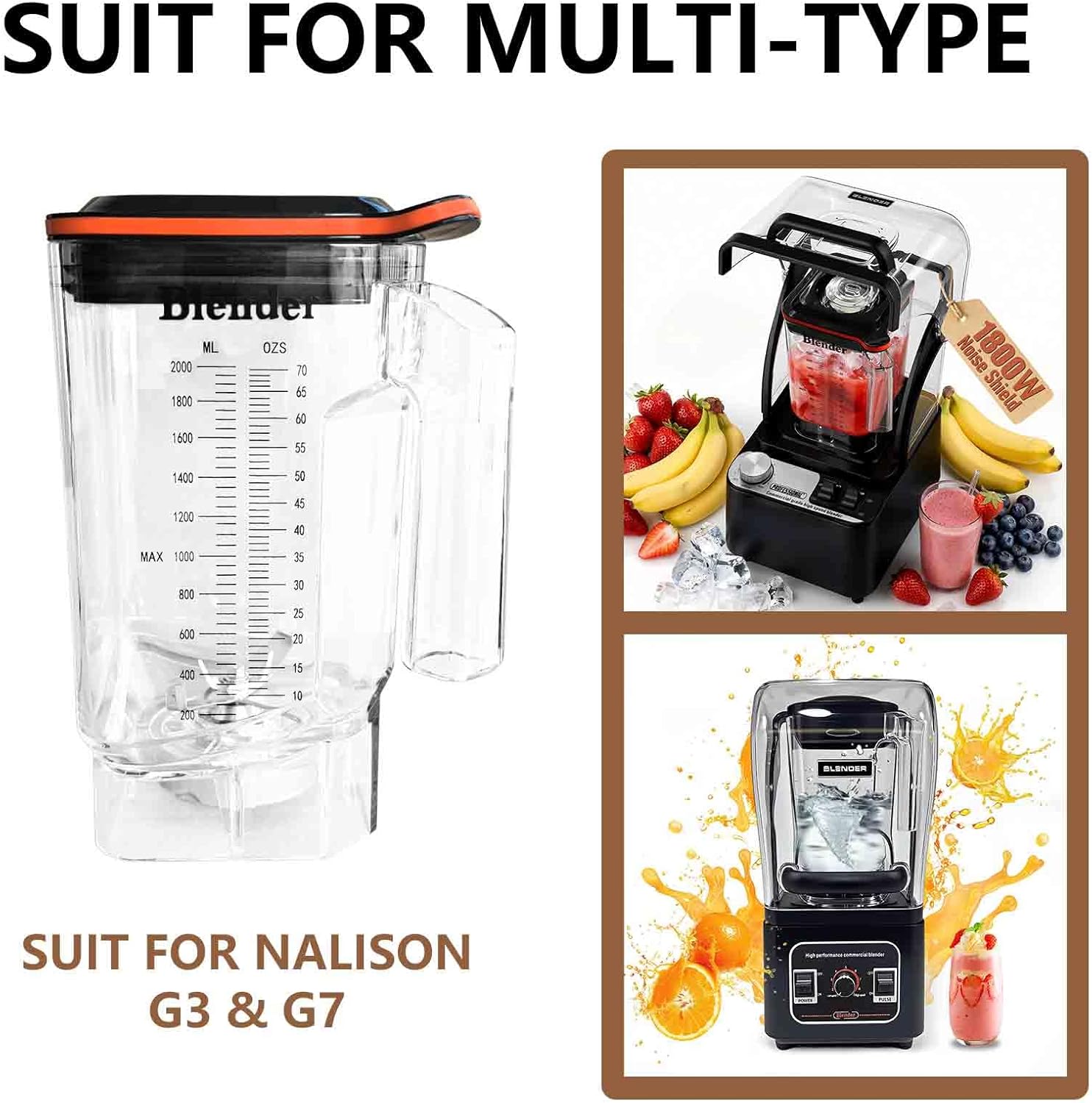 Professional Commercial Blender Cups，Commercial blender jar for replacement ONLY SUITABLE for Nalison 2 models of Nalison Blenders: G3 and G7