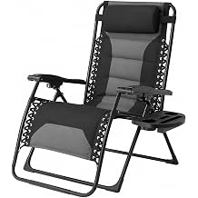 SUNW Oversized Zero Gravity Chair, XL Folding 400lbs Recliner with Adjustable Pillow & Cup Holder Black & Gray