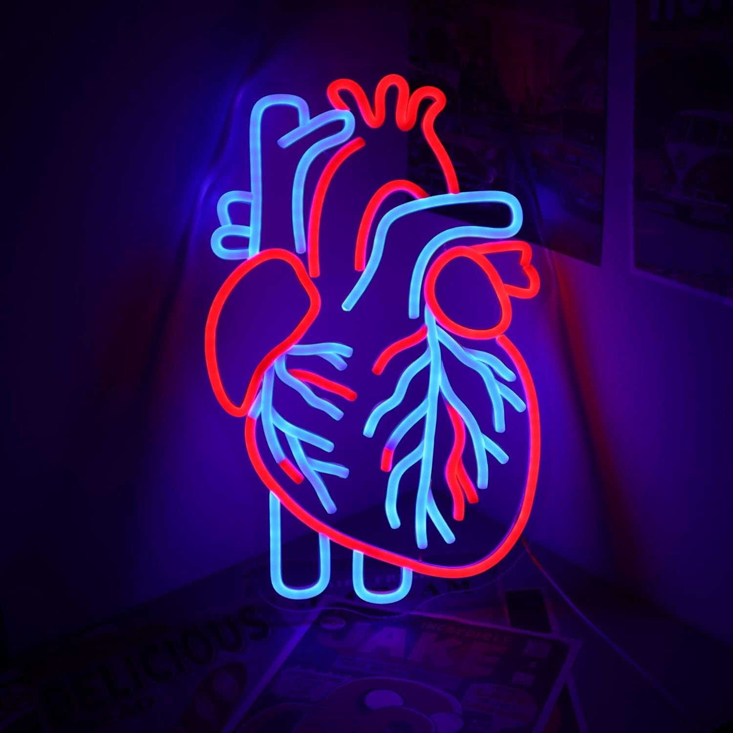 Heart Neon Sign – 16.5" X 10.6" Anatomical LED Light Sign for Wall Decor – Red & Blue Wall Art for Bedroom, Dorm, Clinic, Anatomy Decor, Listen to Your Heart Neon