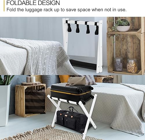 Miniatura 6 de Babion Portaequipajes plegable para habitación de invitados, paquete de 2, portaequipajes para soporte de maleta con correas de nailon, soporte de