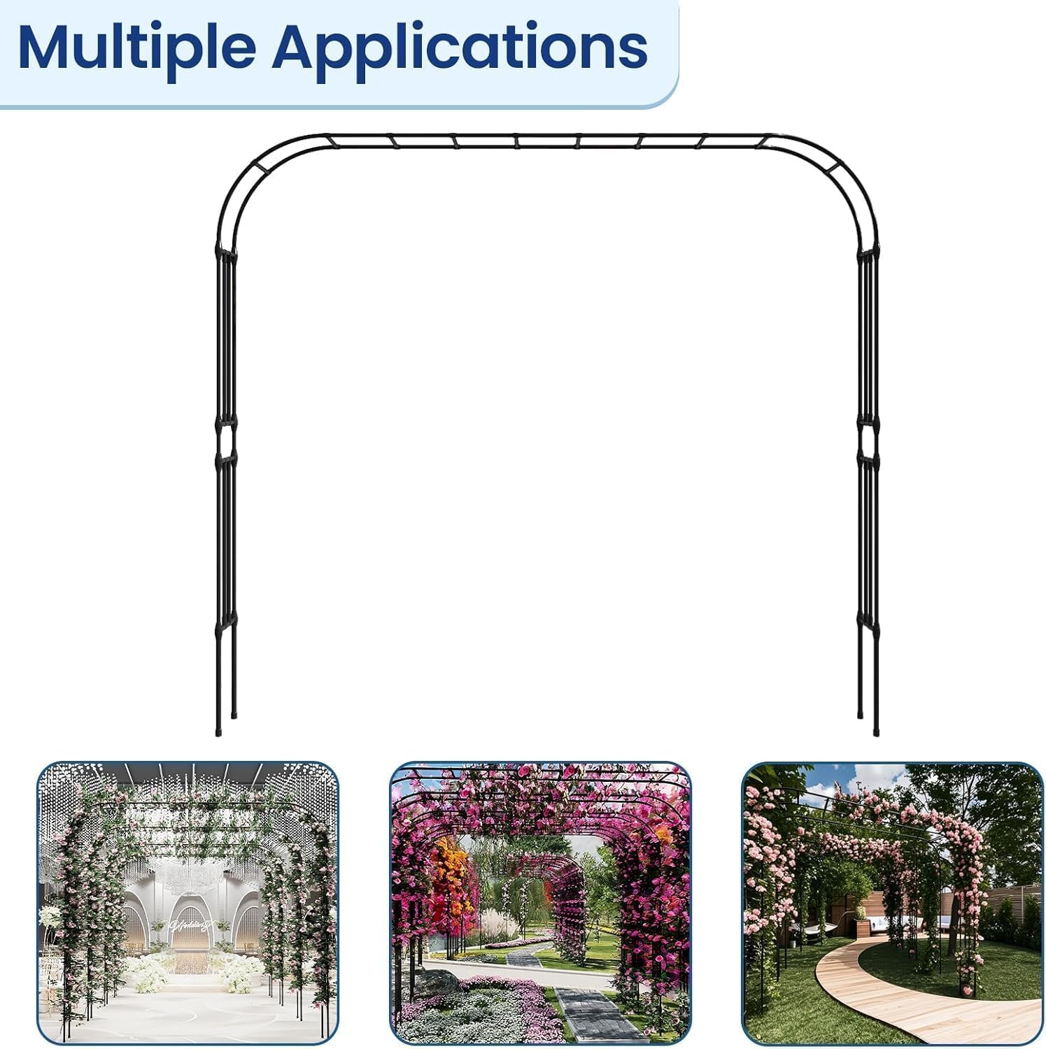 126" x15.8" x 94.5" Garden Arch Arbor Trellis, Trellis Arch for Climbing Plants Outdoor, Wide Sturdy Garden Arch Trellises for Lawn, Party, Ceremony Wedding Decoration, Black