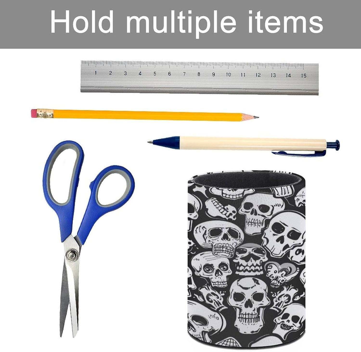 Office Black Skulls Desk Organizer Pen Holder Round image 5