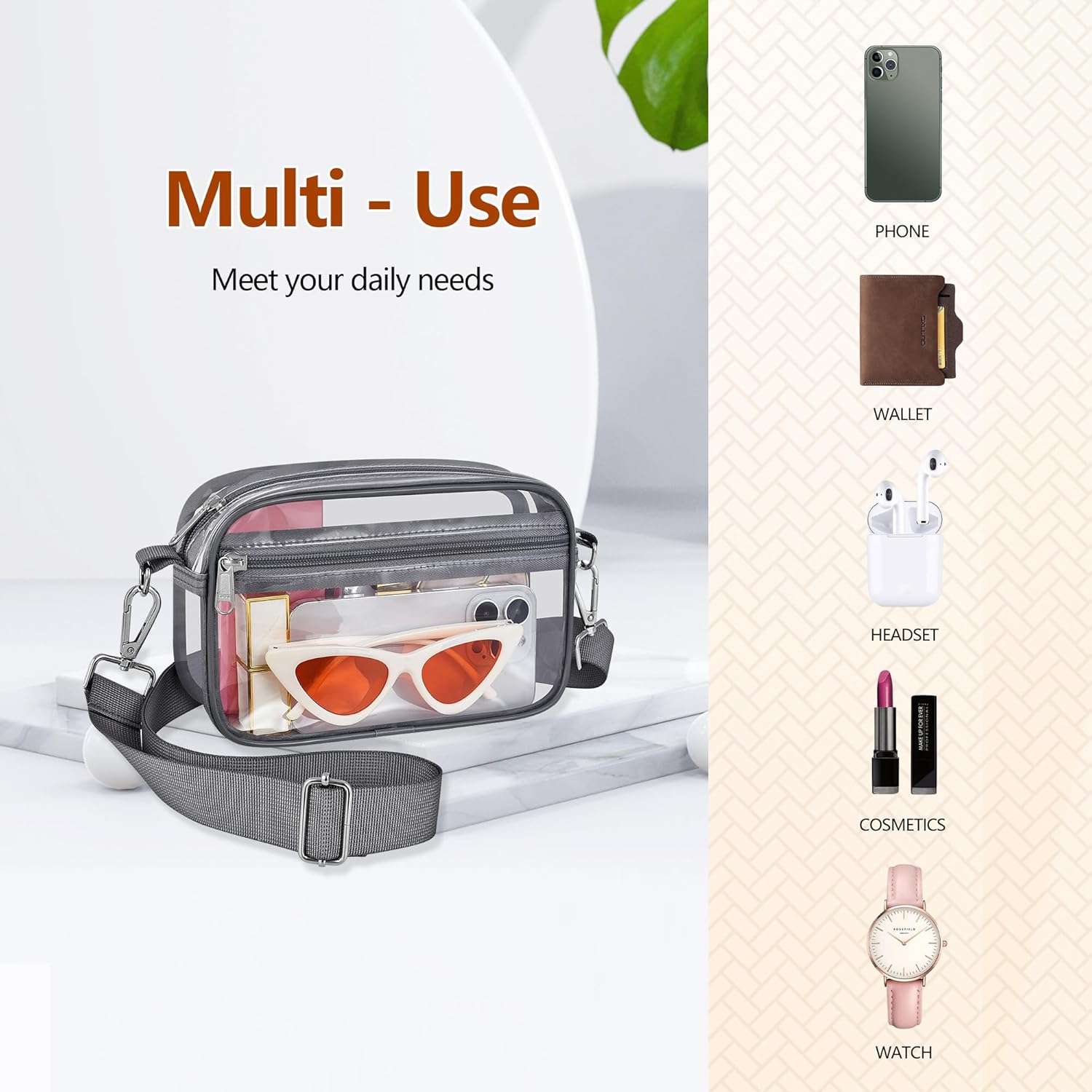 Bagenius Clear Purse Stadium Approved, Sports fan Handbag Purses with Adjustable Strap for Stadium Events, Work and Concert
