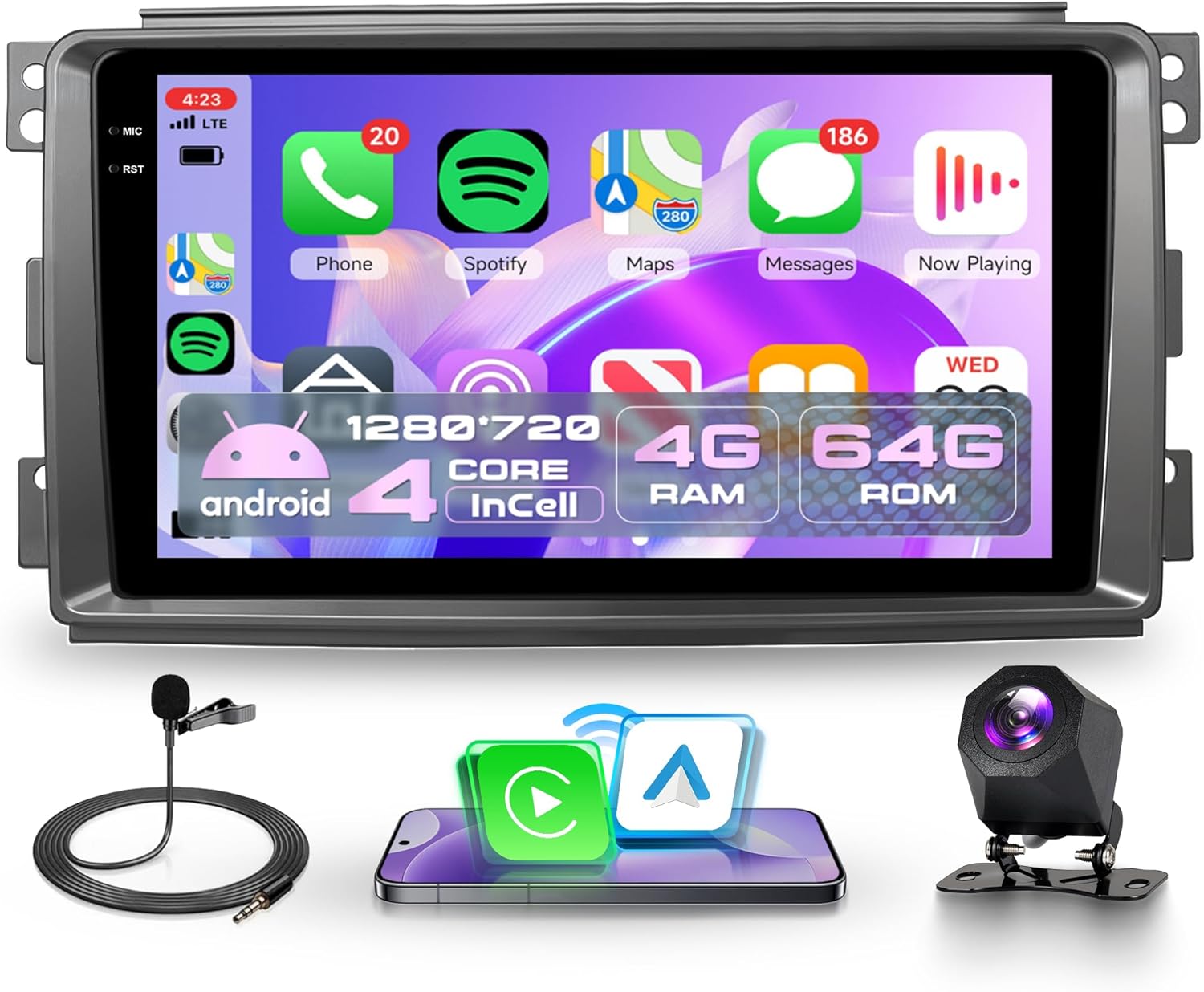 4G+128G Wireless Carplay Android Car Radio for Mercedes Benz Smart Fortwo 451 2005-2010 9 Inch Incell Screen Car Radio Android Auto GPS Navi WiFi Bluetooth FM/RDS EQ/SWC Rear Camera