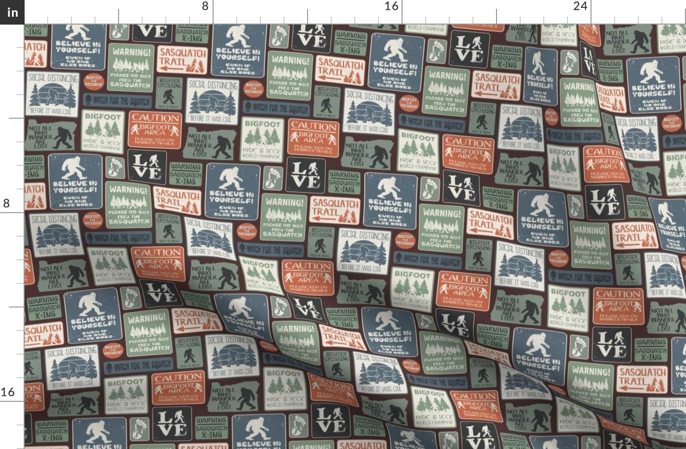 Spoonflower Fabric - Bigfoot Sasquatch Oregon Whimsical Fun Typography Cryptid Pacific Printed on Organic Cotton Sateen Fabric by The Yard - Sewing Quilting Apparel Home Decor