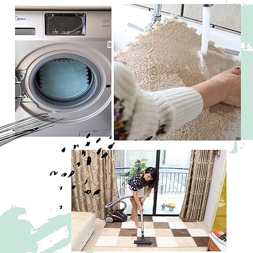 Miniatura 8 de HSYFdy Azulejos de alfombra entrelazados suaves con borde, juego de alfombrillas cuadradas de espuma de felpa, alfombras de área de rompecabezas