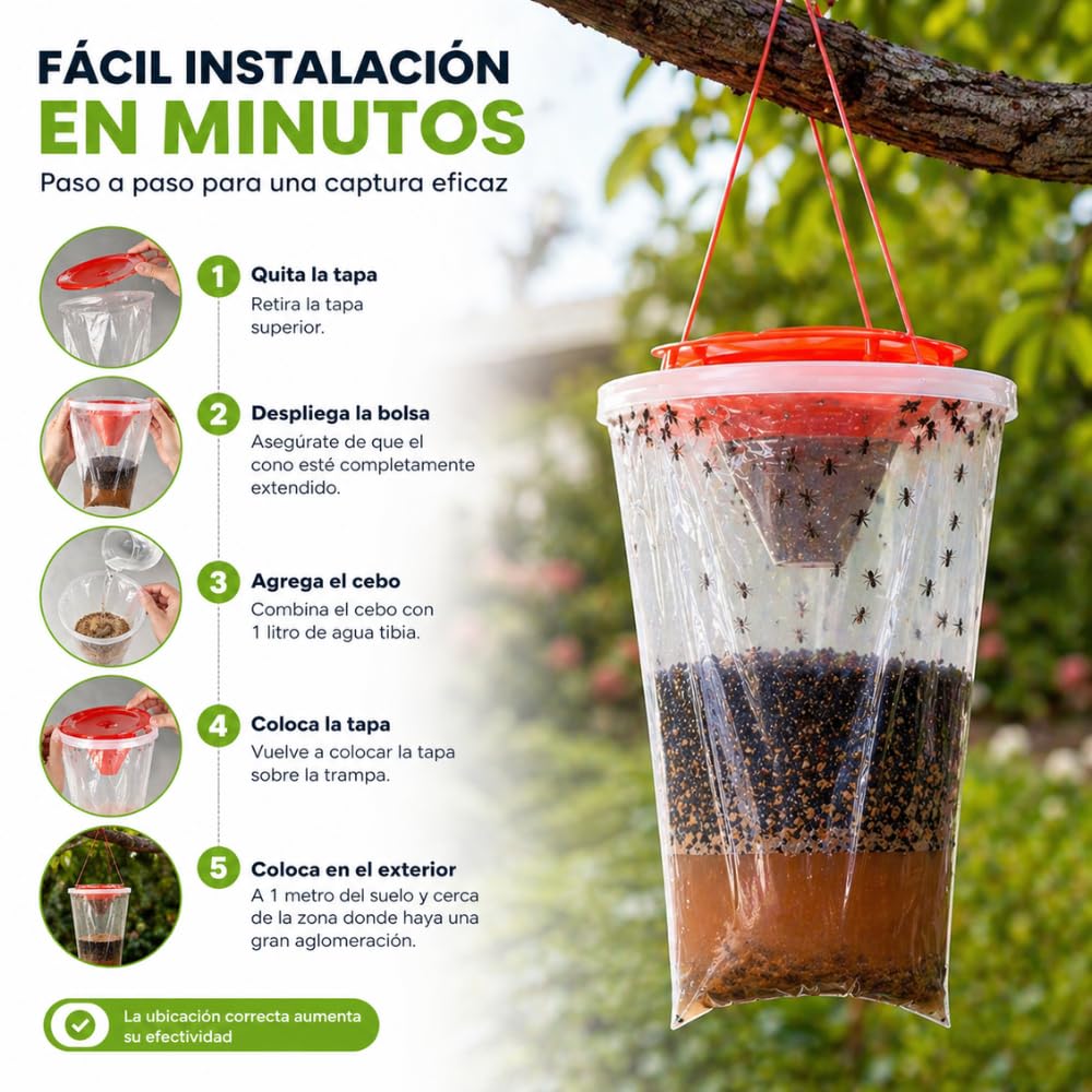 Trampa Múltiple Moscas Remi Hogar | Captura hasta 20.000 Moscas | para Uso en Exteriores | Sin biocidas eficacia | Fácil instalación | Efecto de Cebo | Red Top 6 Unidades