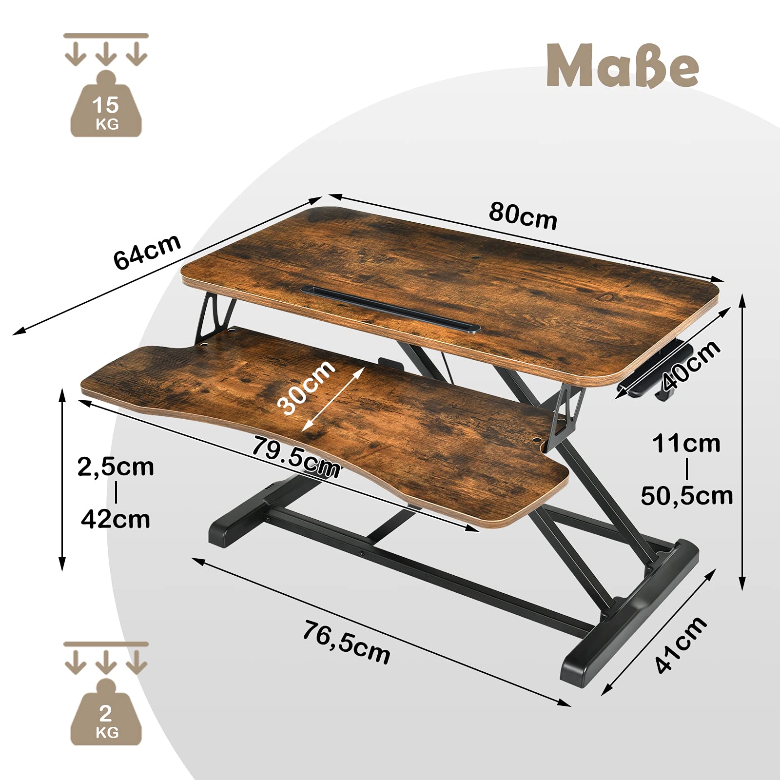 DREAMADE Höhenverstellbarer Sitz-Steh-Schreibtisch, Ergonomischer Schreibtischaufsatz mit Tastaturablage, Steharbeitsplatz, Stehpult für Computerbildschirm Laptop, Ideal für Homeoffice (Braun)