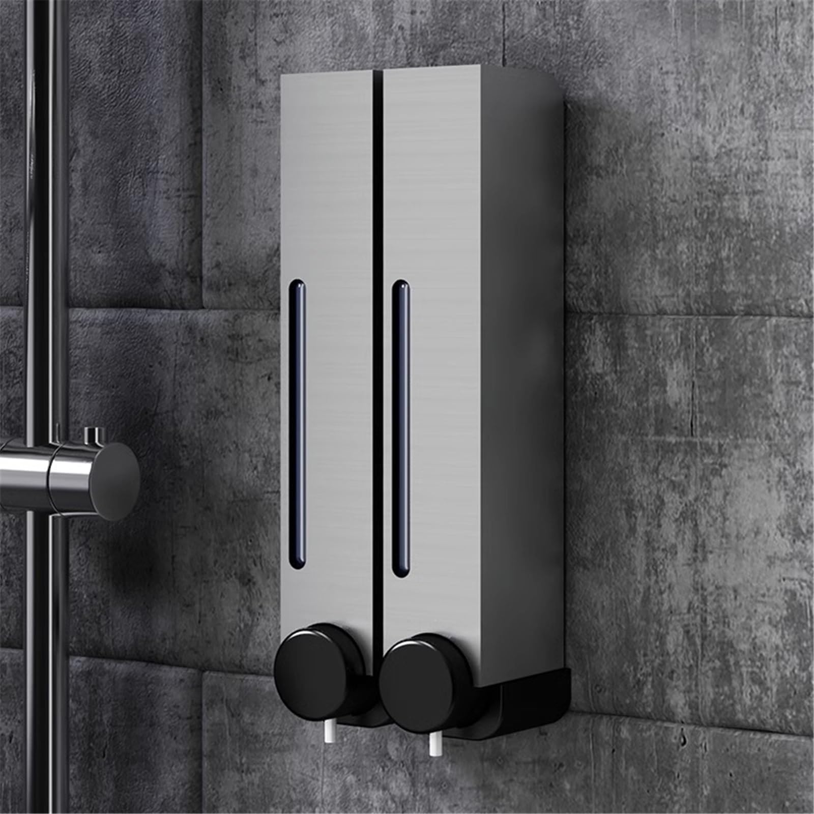 Dispenser Di Sapone Dispenser di sapone a doppia testa in acciaio inossidabile for uso domestico, bottiglia lozione da parete for bagno dell'hotel