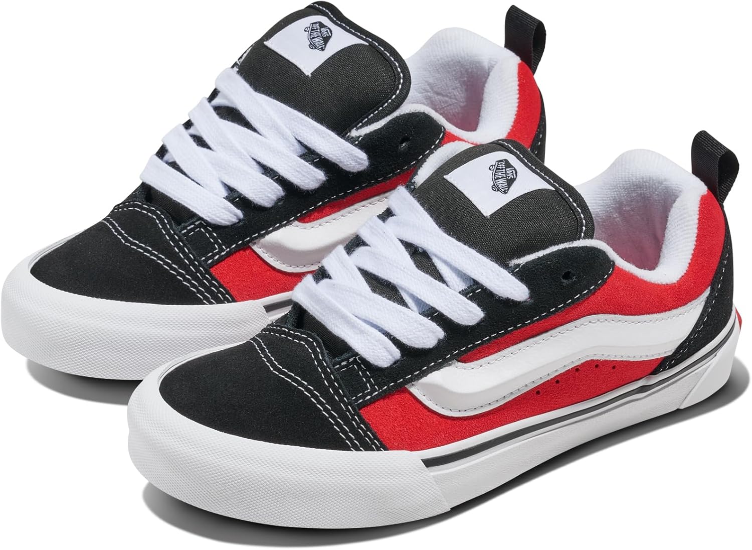 Vans Big Kids' Knu Skool Shoe | '90s Retro Puffy Low-Top Fashion Sneakers for Boys & Girls, Black/Racing Red, 7 - Image 2