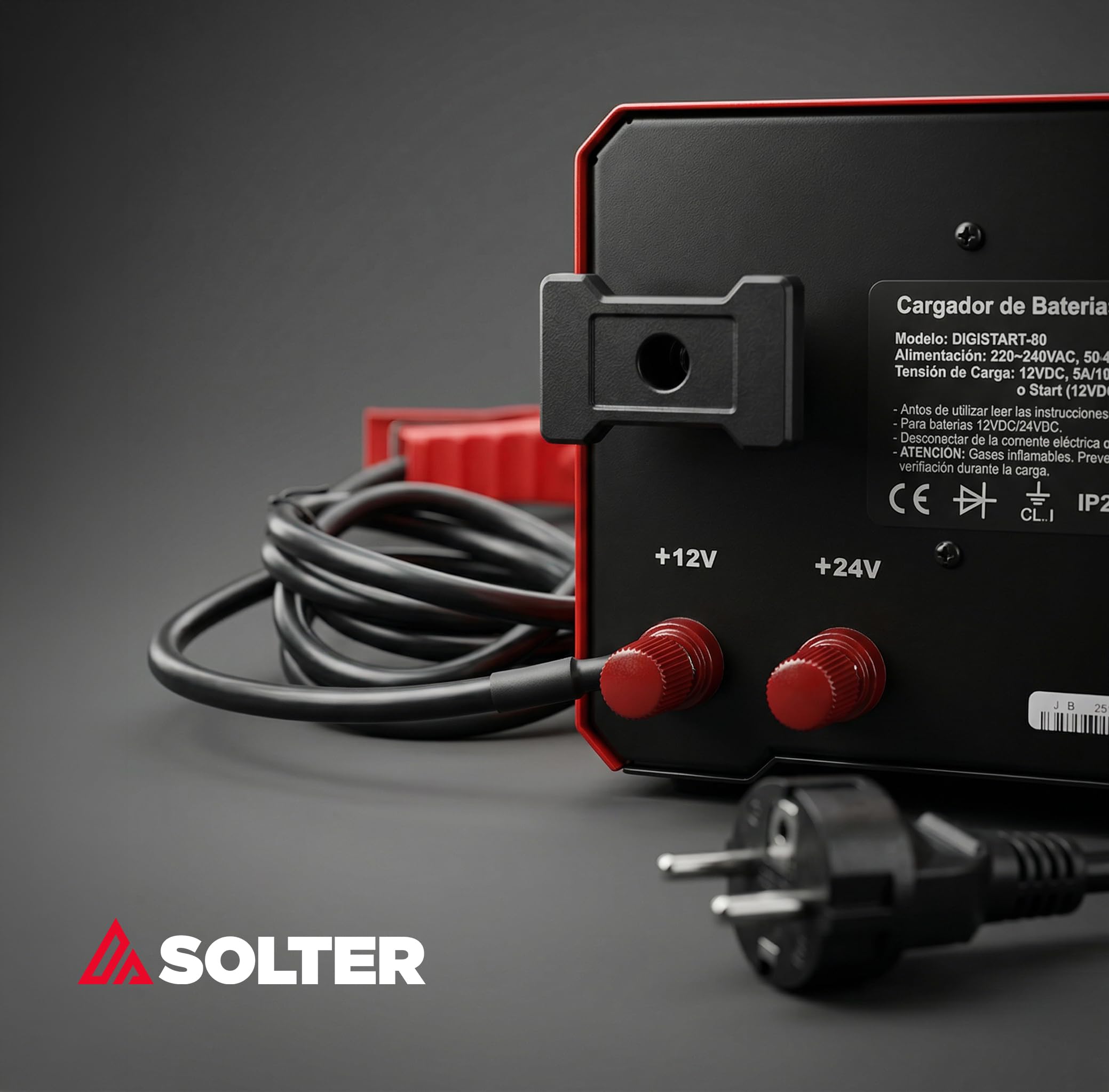 Solter Cargador arrancador baterías 12/24V, DIGISTART 80, Carga automática 10 etapas 5/10/20A, Arranque 80A 5 s, Modo reparación y Test alternador