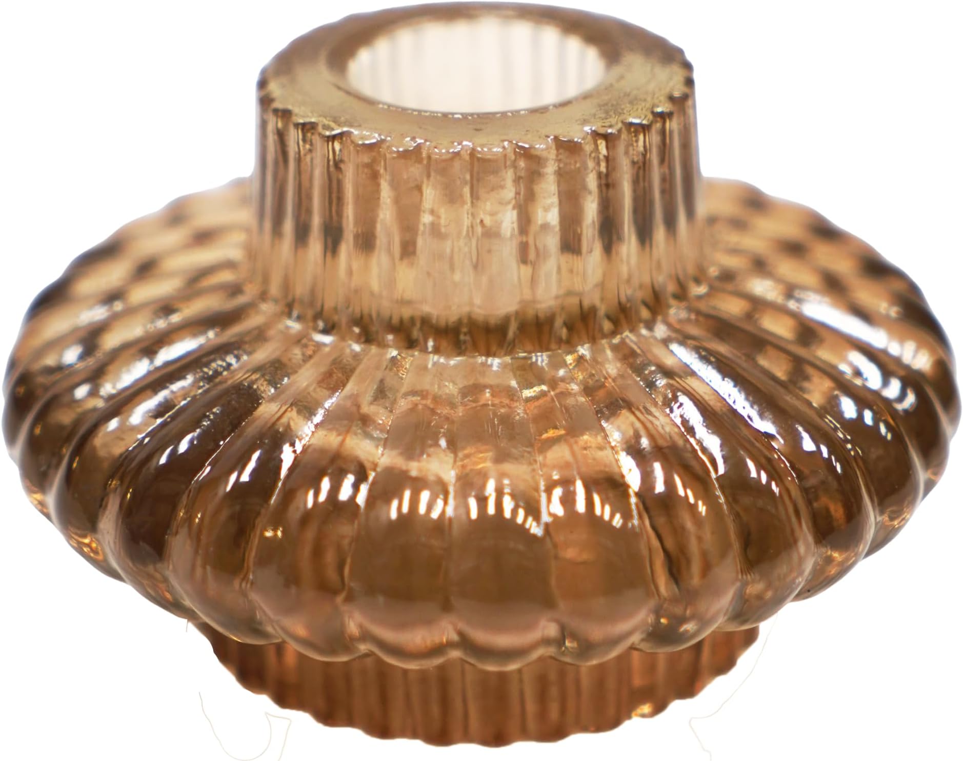 Ivyline Airlie Reversible Candle Holder in Apricot - Waterproof and Stylish - Embossed Glass Base for Taper or Tealight Candles - H5.5cm x W8.5cm