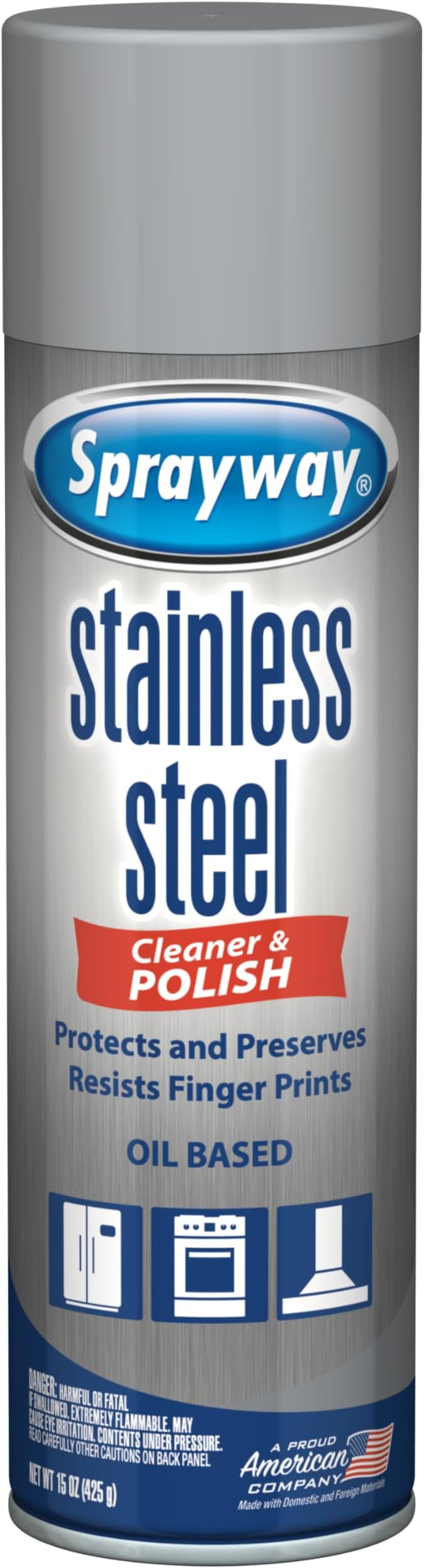 Sprayway SW841R Oil-based Stainless Steel Cleaner and Polish, Protects and Preserves, Resists Streaks and Finger prints, 15 Oz.
