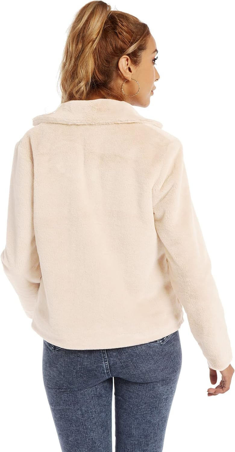 SUGAR POISON Womens Faux Fur Jacket Spring Autumn Long Sleeve Soft Comfort Jacket Coats Parka Outwear