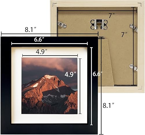 Miniatura 2 de Juego de 2 marcos de fotos negros de 7x7 pulgadas, marco de fotos cuadrado de madera maciza para sobremesa o montaje en pared