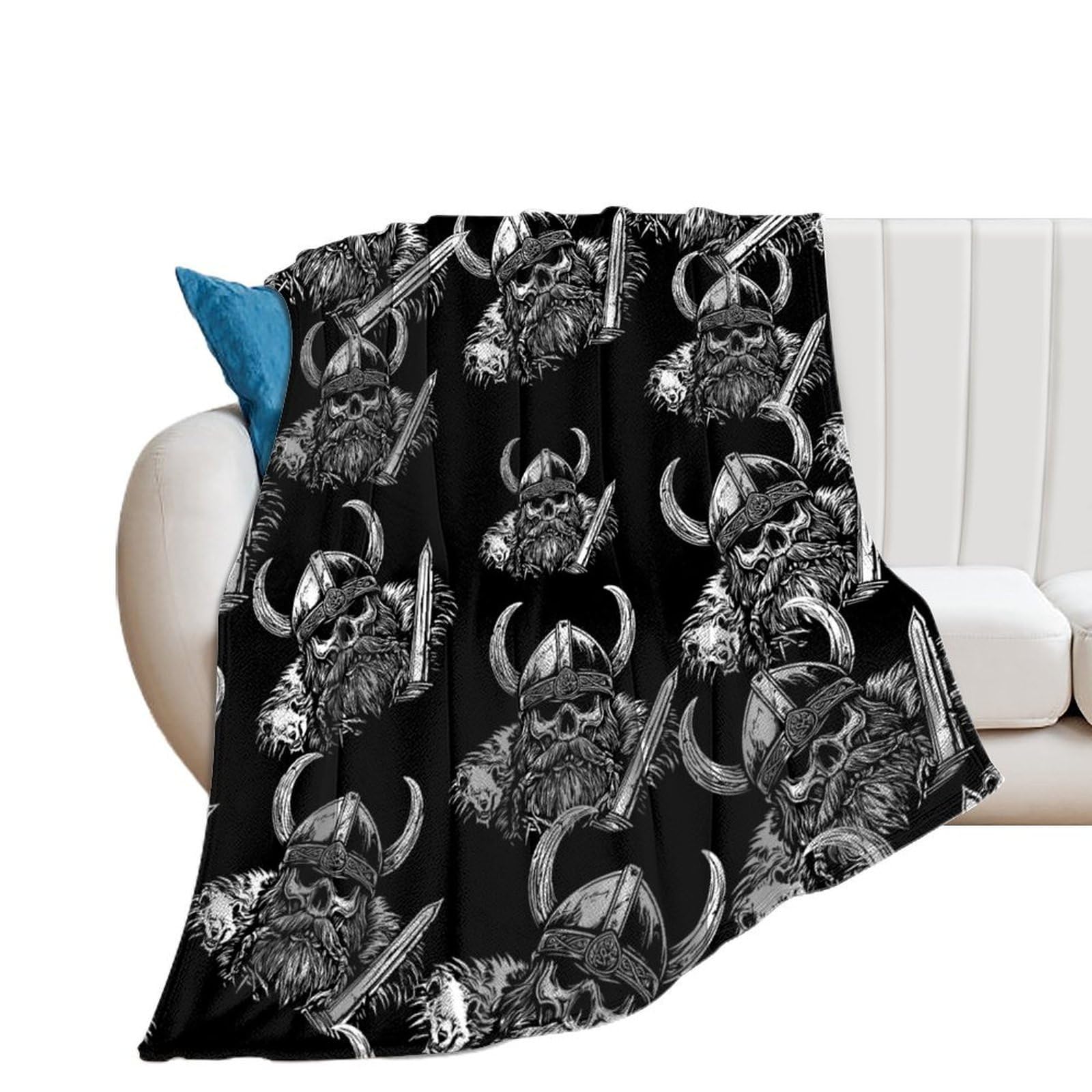OUTBDNVFSA Vikings-Skull Nordic Warriores Throw Blanket Lightweight Summer Blankets for Bed Sofa Camping Travel